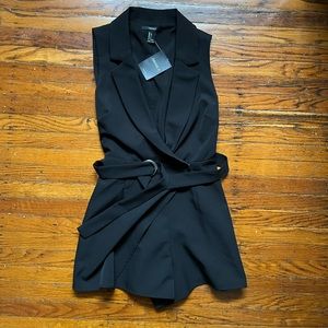 NWT Forever 21 Blazer Black Vest Belted Romper Short jumpsuit